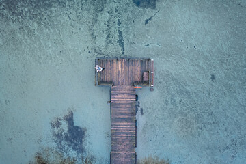 Aerial perspective of bridge over lake Alausas in Sudeikiai village	