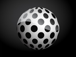 Abstract pattern cover black and white 3D ball. Vector illustration on dark background.
