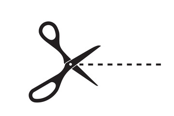 Cutting line by scissors vector icon. Separation paper sign. Trim coupone symbol.