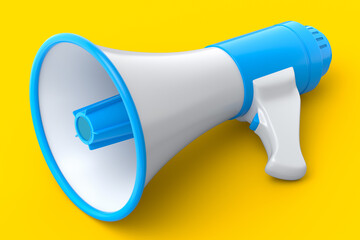 Megaphone for advertisement or hiring isolated on yellow background.