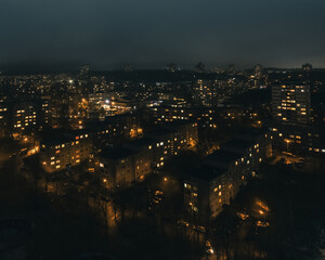 Fototapeta na wymiar night aerial view of the city in europe