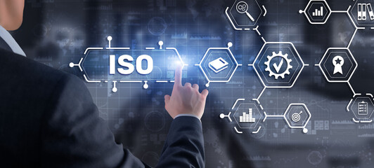 ISO certification concept standard quality control. International information security standard