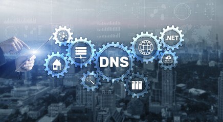 DNS Domain name System server concept. Mixed media