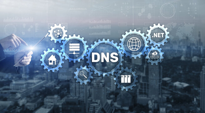 DNS Domain name System server concept. Mixed media