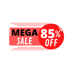 85% off. Red and white red offer tag for reduction and price drop on white background. Illustration vector 