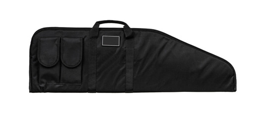 Soft black weapon case with extra pockets. Bag for storing and transporting weapons. Isolate on a white back.