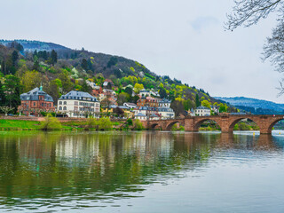 Fototapeta na wymiar Heidelberg river side town and the bridge in Germany