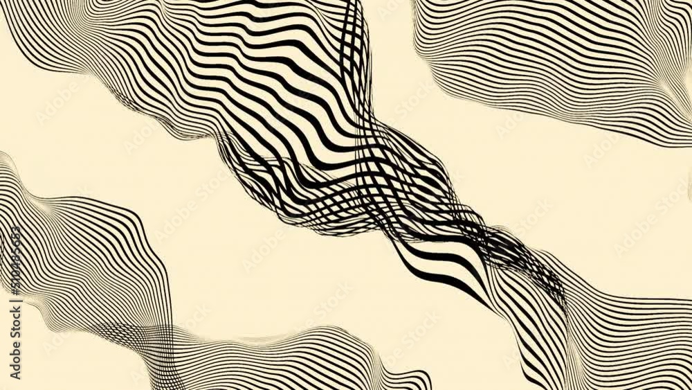 Poster animation with 3d stripes of wavy lines. design. curved lines move in energy waves. lines move in wa