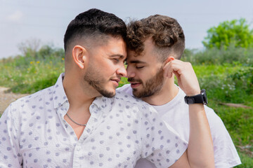 Homosexual couple in the park together 