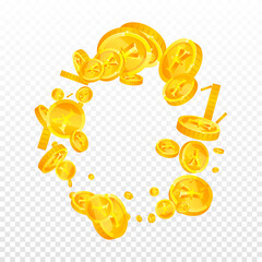 Chinese yuan coins falling. Emotional scattered CNY coins. China money. Modern jackpot, wealth or success concept. Vector illustration.