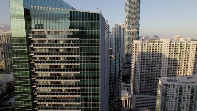 Aerial Shot Of Residential Modern Buildings Against Clear Sky In City - Miami, Florida