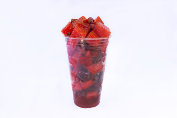 Vaso de sandia picada con chamoy 