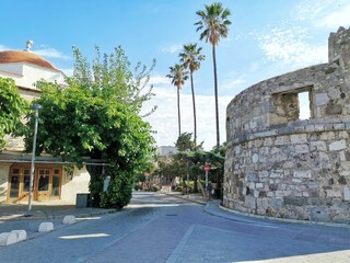 Kos Island, Greece-12-06 2022: Beautiful street view in Kos Island Kos Island is popular tourist destination in Greece.