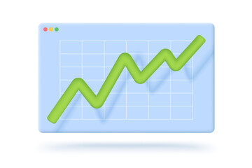 Vector icon of green arrow on blue screen in 3D style. Vector illustration of trade arrow for business.