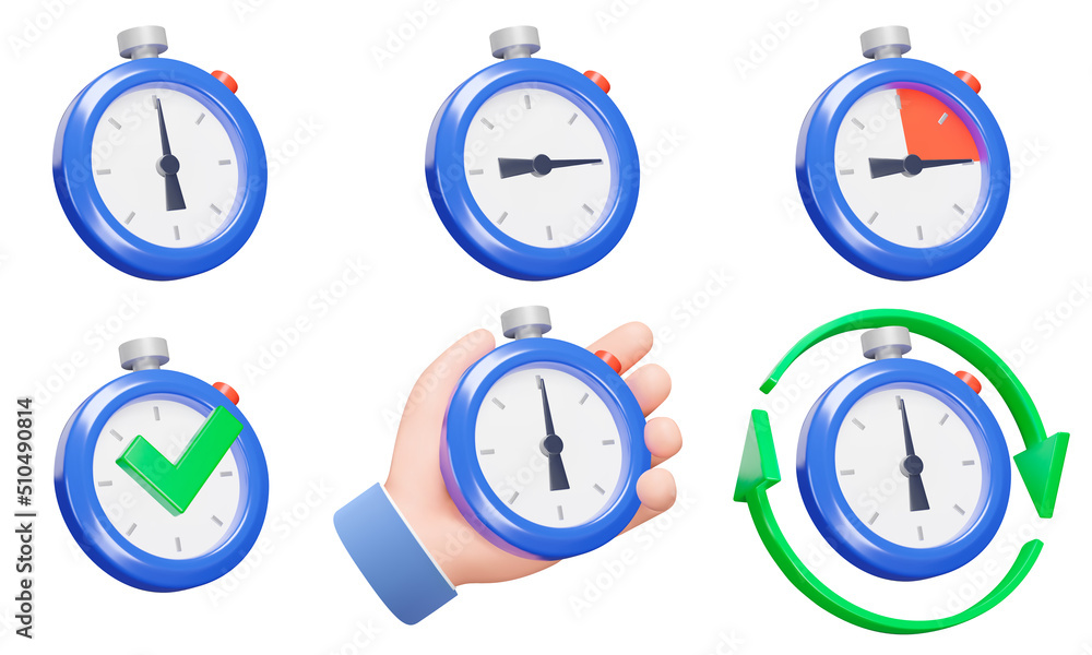 Poster stopwatch icon set. stopwatches, various uses. timer, time management, timekeeping. isolated 3d obje