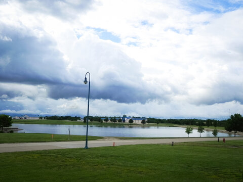 Cloudy skies over a lake