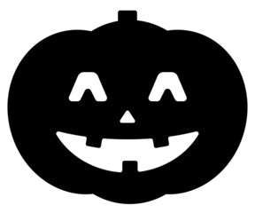 ハロウィンのカボチャのシンプルなシルエットイラスト（ジャックオーランタン、笑顔）