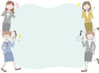 スーツ姿の女性たちのフレーム　喜ぶ　笑顔