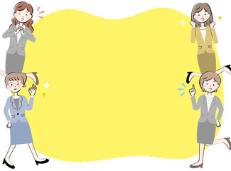 スーツ姿の女性たちのフレーム　喜ぶ　笑顔