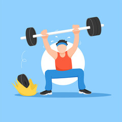 Obraz premium Barbell plate fell from the row. body builder lost power while lift weight vector flat illustration