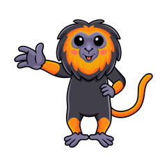 Cute little lion monkey cartoon waving hand