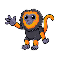 Cute little lion monkey cartoon waving hand
