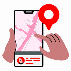 Flat vector Illustration of a symbol for arrival. Pathfinder and GPS app.