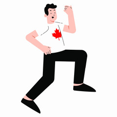 Flat vector Illustration of a male looking happy wearing a Canada Shirt.