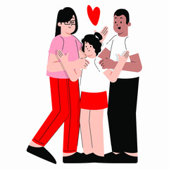 Flat Vector illustration of a loving and happy multi-cultural family.