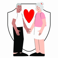Flat vector Illustration of am elderly couple. Security for old aged individuals.
