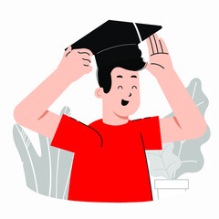 Flat vector illustration of a happy male graduating.  - 510495065