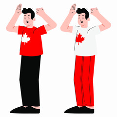 Flat vector Illustration of a two males looking happy wearing a Canada Shirt.