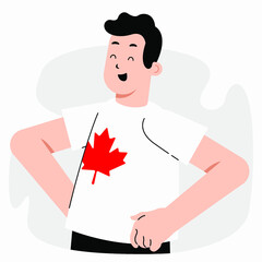 Flat vector Illustration of a male looking happy wearing a Canada Shirt. - 510495082