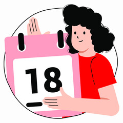 Flat vector Illustration of a female holding a calendar. Symbol for staggard payment. - 510495087