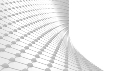 White Mathematical Geometric Abstract Wave Dots-Line Grid Structure under Spot Lighting Background. Conceptual image of technological innovations, strategies and revolutions. 3D CG.