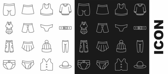 Set line Man hat, Leggings, Belt, Undershirt, Short or pants, Cycling shorts and Men underpants icon. Vector