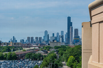 View of the City of Chicago and it’s Skyline from the outside of the top of a structure on the...