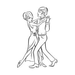 Beautiful couple dancing a tango. Vector in the contour style. Expression of Latin, salsa, rumba.