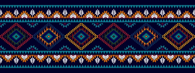 Poster Ikat etnisch naadloos patroonontwerp. Azteekse stof tapijt mandala ornamenten textiel decoraties behang. Tribal boho inheemse etnische Turkije traditionele borduurwerk vector achtergrond © Thann