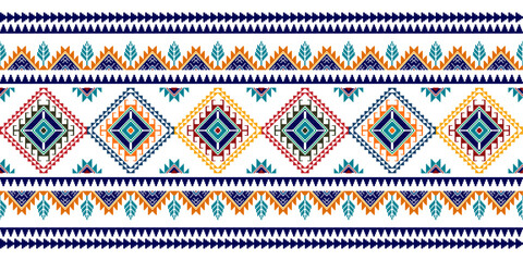 Ikat ethnic seamless pattern design. Aztec fabric carpet mandala ornaments textile decorations wallpaper. Tribal boho native ethnic turkey traditional embroidery vector background 