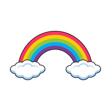 Vector cute illustration of a rainbow and two clouds on a white background
