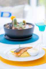 salmon steak with cream sauce