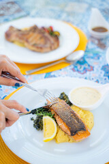 salmon steak with cream sauce