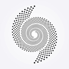 Circle halftone spiral background. dots abstract concentric circle. spiral, swirl, twirl element. Circular and radial dots helix. Segmented circle with rotation.