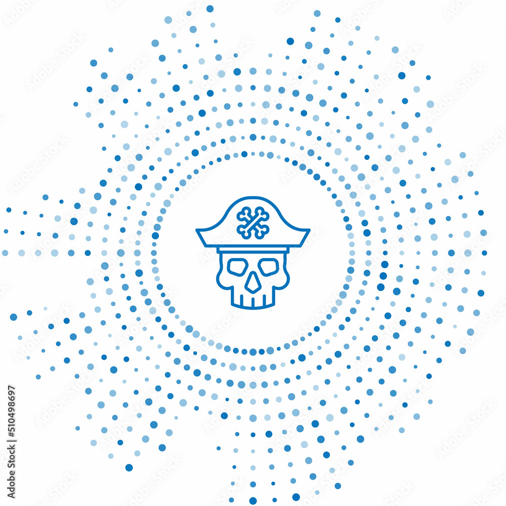 Poster blue line pirate captain icon isolated on white background. abstract circle random dots. vector