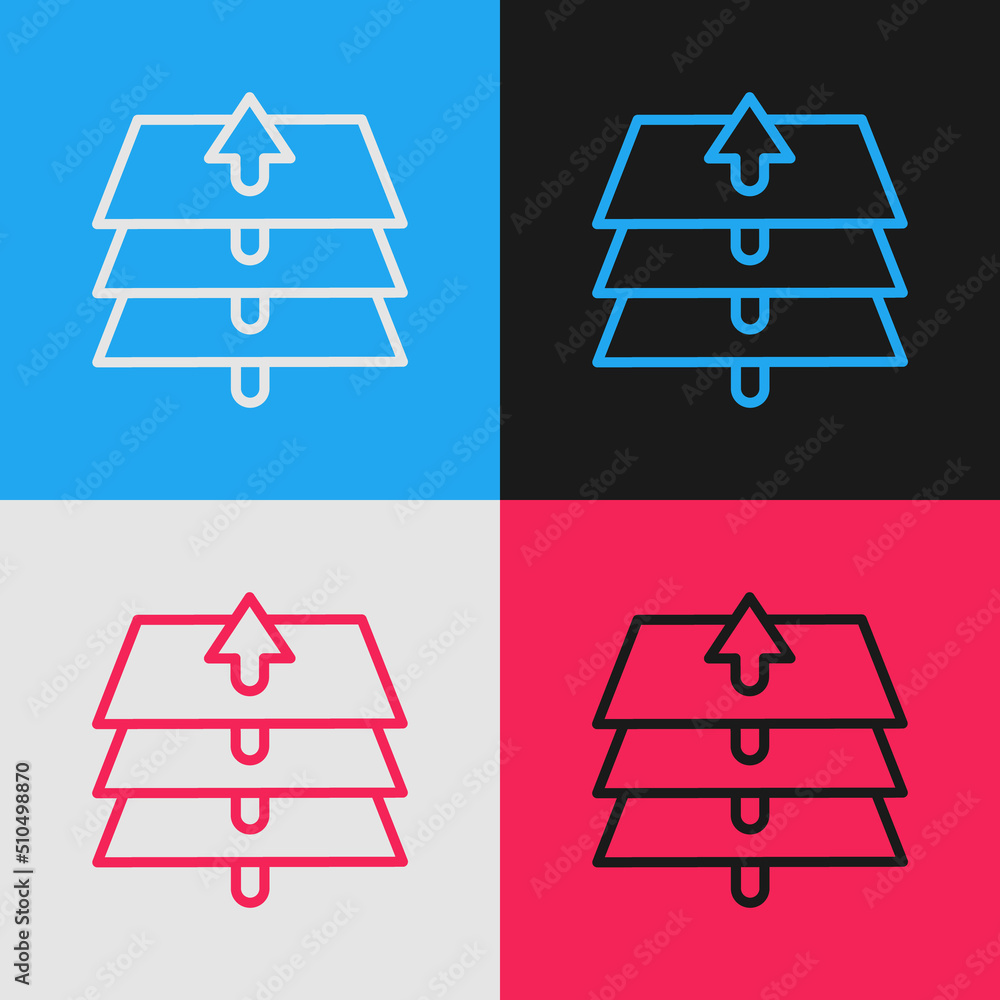 Poster pop art line layers icon isolated on color background. vector