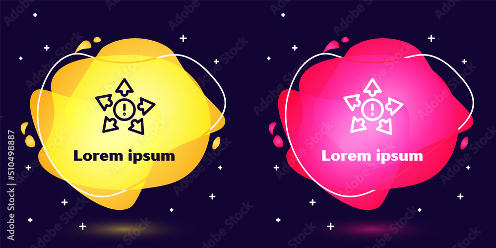 Poster set line many ways directional arrow icon isolated on blue background. abstract banner with liquid s