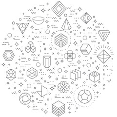 Simple Set of  3D Shapes and geometric Related Vector Line Illustration. Contains such Icons as octagon, Triangle, circle, hexagon, abstract, cube and Other Elements.