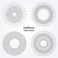 Halftone circular logo set. Circular dotted logo design isolated on the white background. Halftone fabric design. Halftone circle dots texture. Vector design element.