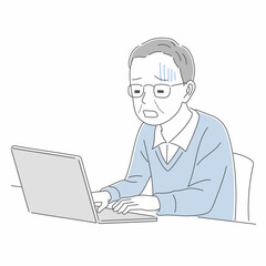 青ざめた表情でパソコンを操作する男性のイラスト素材